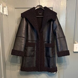 Elie Tahari Black Leather and Shearling Jacket